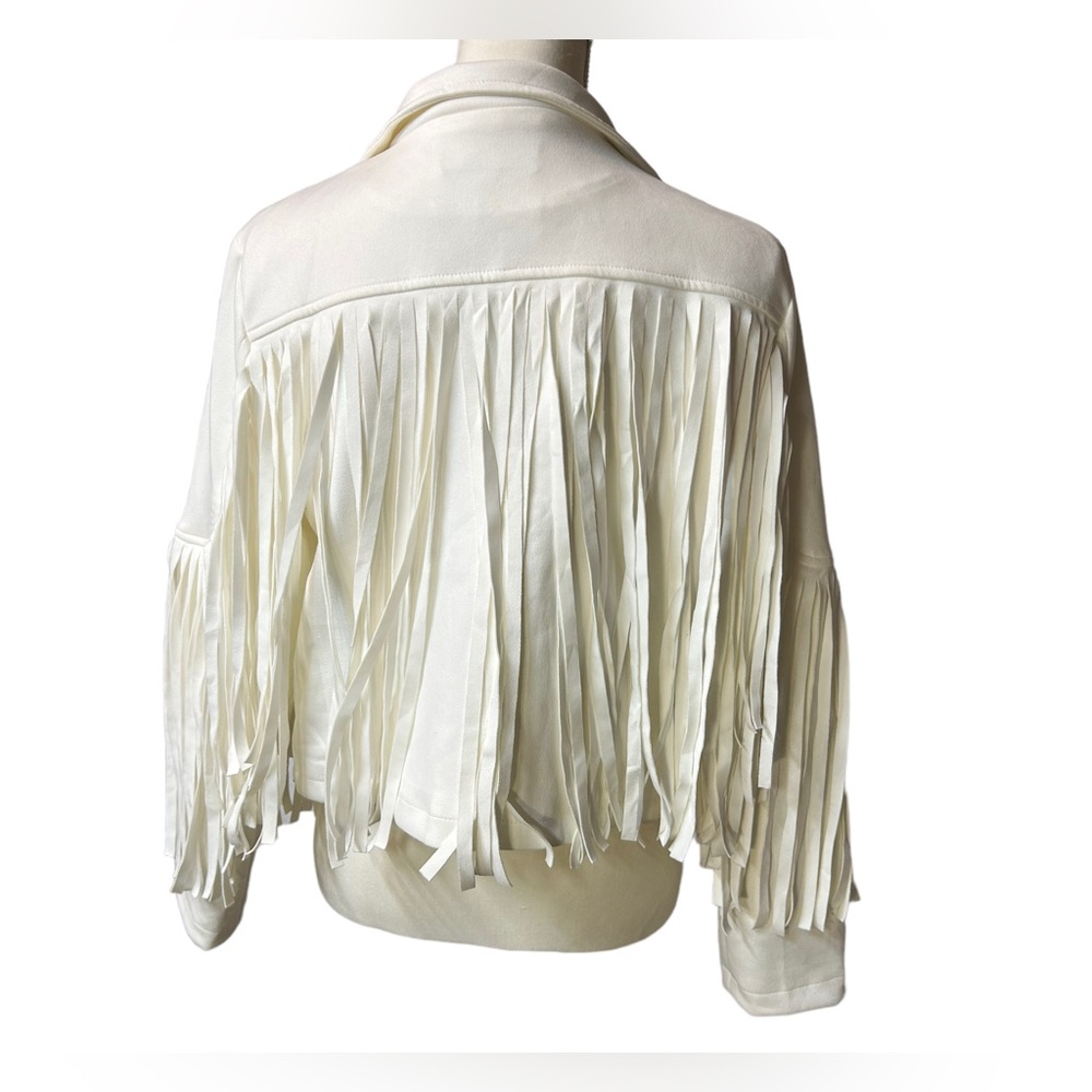 CHARTOU Women's Chic Cropped Tassel Fringe Faux Suede Moto Jacket NWT - Picture 11 of 13